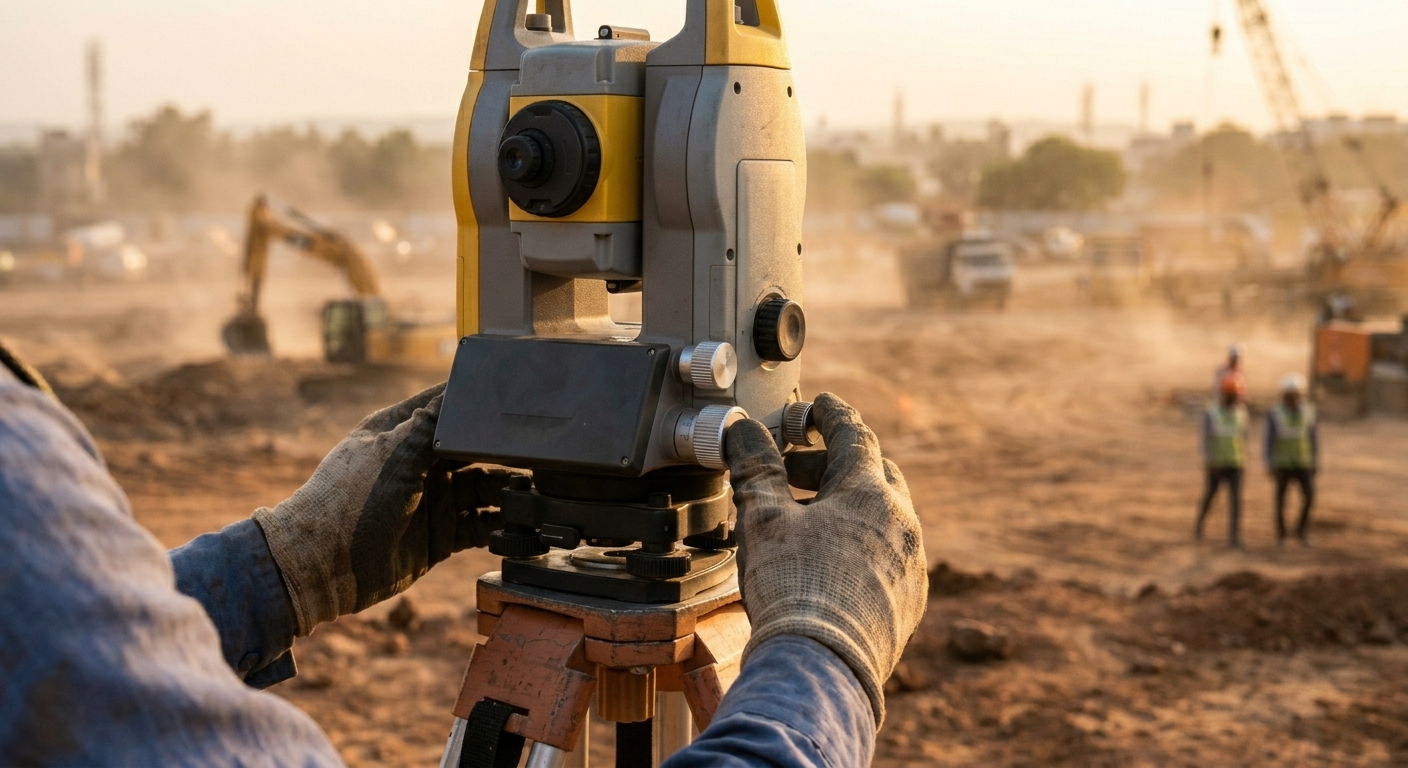 Survey engineer with total station